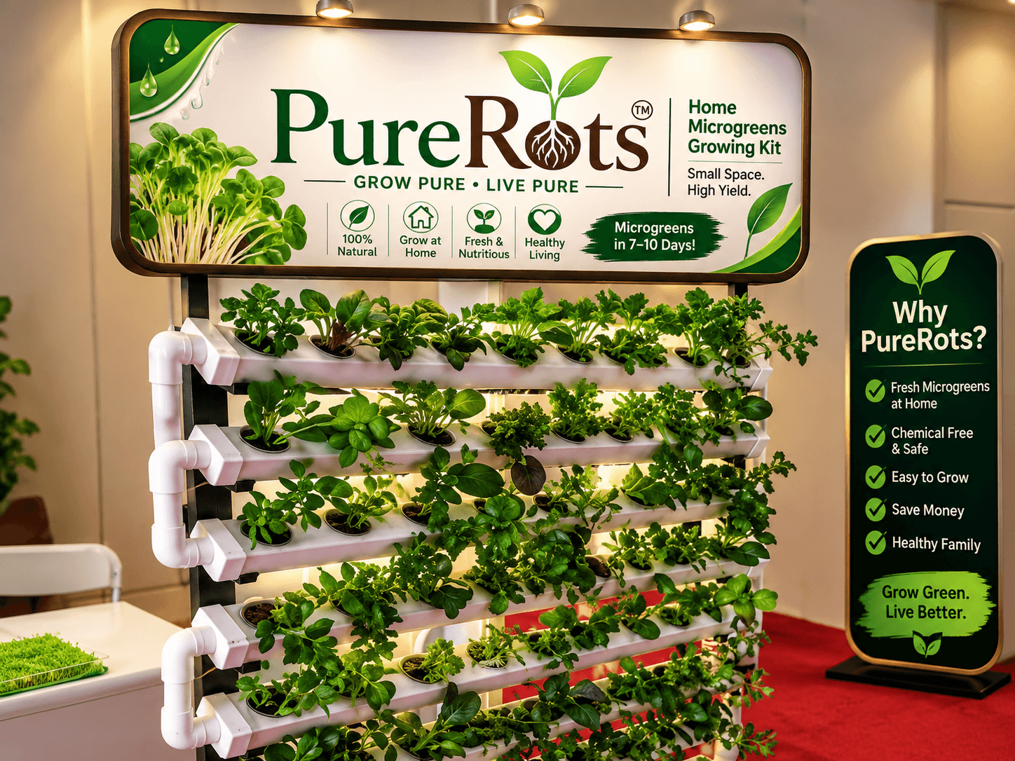 PureRots Home Microgreens Growing Kit — vertical hydroponic tower